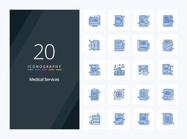 20 icônes de couleur bleue des services médicaux pour la présentation vecteur