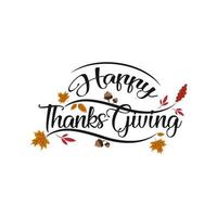 joyeux jour de thanksgiving avec des feuilles d'automne. lettrage de texte dessiné à la main pour le jour de thanksgiving vecteur