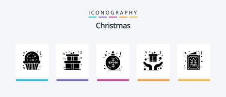 pack d'icônes de glyphe de noël 5 comprenant une invitation. carte. flocon de neige. arbre. cadeau. conception d'icônes créatives vecteur