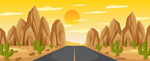 paysage de route du désert au coucher du soleil vecteur