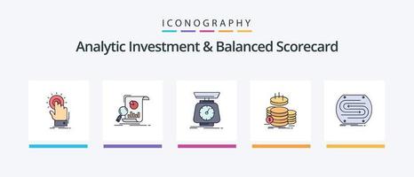 investissement analytique et ligne de tableau de bord équilibré rempli de 5 icônes, y compris la convergence. entreprise. degré. sensible. relation. conception d'icônes créatives vecteur