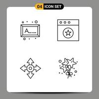 ensemble moderne de 4 couleurs et symboles plats remplis tels que la flèche de l'application de navigation dans le cadre fixe les éléments de conception vectoriels modifiables vecteur