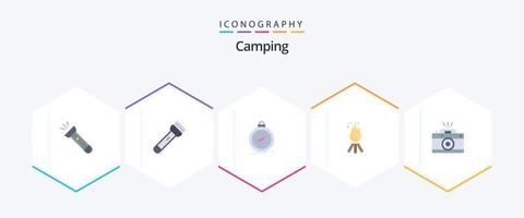 camping 25 pack d'icônes plates comprenant la photographie. GPS. camp. feu vecteur