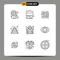 symboles d'icônes universelles groupe de 9 contours modernes d'échelle pyramide sweet marketing business éléments de conception vectoriels modifiables vecteur