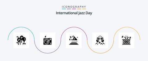 pack d'icônes glyphe 5 de la journée internationale du jazz, y compris. boire . verre . volume vecteur