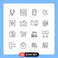 ensemble de 16 symboles d'icônes d'interface utilisateur modernes signes pour cpu star téléphone nuit iphone éléments de conception vectoriels modifiables vecteur