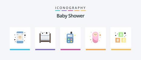 pack d'icônes plat 5 de douche de bébé comprenant. blocs. jouet. bébé. protection. conception d'icônes créatives vecteur