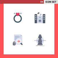 ensemble de pictogrammes de 4 icônes plates simples d'éléments de conception vectoriels modifiables de consommation de haut-parleur de mariage de sécurité en anneau vecteur