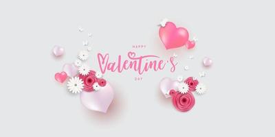 ballons blancs roses et fleurs pour la saint valentin vecteur