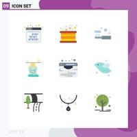 pack de 9 signes et symboles de couleurs plates modernes pour les supports d'impression Web tels que la concentration de bain de méditation pleine conscience brosse à dents éléments de conception vectoriels modifiables vecteur