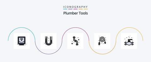 ligne de plombier remplie de pack d'icônes plat 5 comprenant. système. tuyau. plomberie. mécanique vecteur