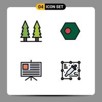 interface mobile filledline couleur plate ensemble de 4 pictogrammes d'arbre d'analyse de divertissement bangladesh présentation éléments de conception vectoriels modifiables vecteur
