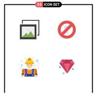 ensemble moderne de 4 icônes plates pictogramme d'album travailleur jeûner ramadan diamant éléments de conception vectoriels modifiables vecteur
