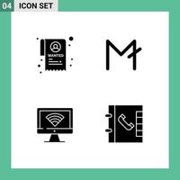 ensemble de 4 pack de glyphes solides commerciaux pour institution wifi moon coin crypto monnaie contacts éléments de conception vectoriels modifiables vecteur