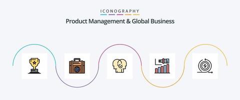 gestion des produits et ligne d'activité mondiale remplie de 5 icônes plates, y compris la vision. moderne. entreprise. long. sélection vecteur
