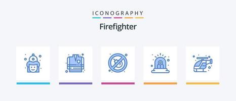 pack d'icônes bleu pompier 5 comprenant un hélicoptère. urgence. feu. sirène. alerte. conception d'icônes créatives vecteur