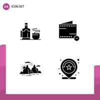 4 glyphes solides vectoriels thématiques et symboles modifiables de l'hôtel Tea Hill moins les éléments de conception vectoriels modifiables de la nature vecteur
