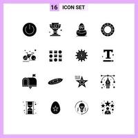 pack d'interface utilisateur de 16 glyphes solides de base d'éléments de conception vectoriels modifiables d'oeuf de roue de couleur créative fête des pères vecteur