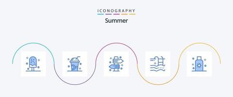 pack d'icônes été bleu 5, y compris l'été. vacances. Milk-shake. voyage. enseigne vecteur