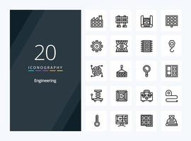 20 icône de contour d'ingénierie pour la présentation vecteur