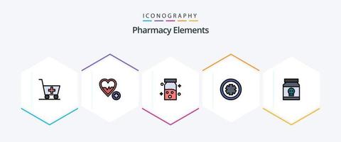 Éléments de pharmacie 25 pack d'icônes fillline, y compris médical. test. drogues. signe. médical vecteur
