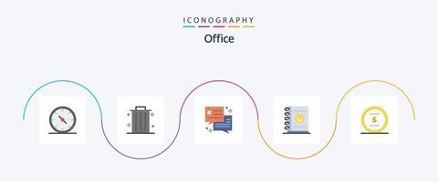 pack d'icônes de bureau plat 5 comprenant. dollar. dialogue. pièce de monnaie. planificateur vecteur