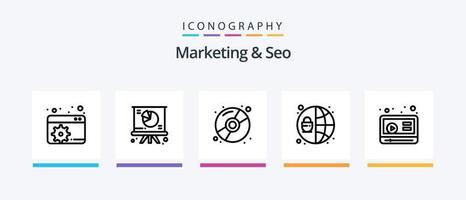 pack d'icônes marketing et seo line 5, y compris youtube. commercialisation. calendrier. magicien. argent. conception d'icônes créatives vecteur