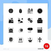 pack de glyphes solides de 16 symboles universels d'éléments de conception vectoriels modifiables d'affaires de jauge d'électricité de bureau de paiement vecteur