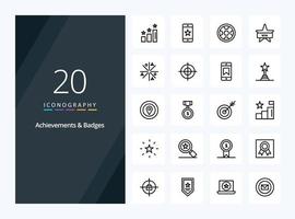 Icône de contour de 20 badges de réalisations pour la présentation vecteur
