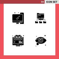 groupe de 4 signes et symboles de glyphes solides pour le dossier d'apprentissage informatique calculant des éléments de conception vectoriels modifiables en ligne vecteur