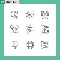 ensemble de 9 contours vectoriels sur la grille pour le shampoing de chambre supprimer les pilules médicaments éléments de conception vectoriels modifiables vecteur