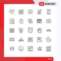ensemble moderne de 25 lignes de pictogrammes d'écran d'application d'alimentation mobile chapeau éléments de conception vectoriels modifiables vecteur