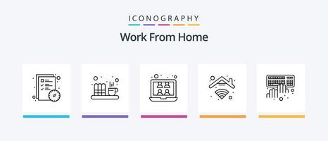 travailler à partir du pack d'icônes de la ligne 5 de la maison, y compris la maison. ouvrier. zone de travail à domicile. fonctionnement. employé. conception d'icônes créatives vecteur