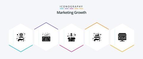 pack d'icônes de 25 glyphes de croissance marketing, y compris le marketing. graphique. réseau social. bar. usine vecteur