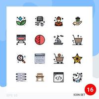 pack de 16 signes et symboles de lignes remplies de couleurs plates modernes pour les supports d'impression Web tels que la connexion ecommerce fighter présent cadeau éléments de conception vectoriels créatifs modifiables vecteur