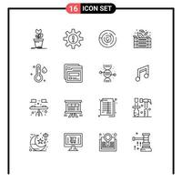 symboles d'icônes universels groupe de 16 contours modernes de légumes ressources vertes stratégie de point éléments de conception vectoriels modifiables vecteur