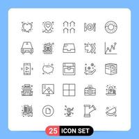 ligne d'interface mobile ensemble de 25 pictogrammes de maisons de beignets de passagers éléments de conception vectoriels modifiables d'oeufs de beignet vecteur