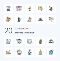 20 pack d'icônes de couleur rempli de ligne d'affaires et d'éducation comme la liste de temps de la technologie dollar pot vecteur