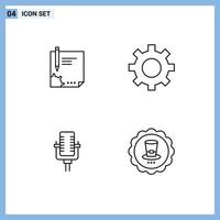 Pack de 4 lignes d'interface utilisateur de signes et symboles modernes d'interface de contrat signature de page microphone éléments de conception vectoriels modifiables vecteur