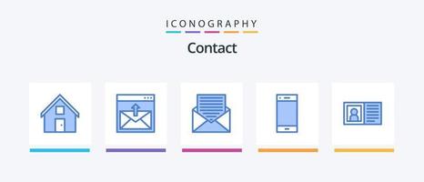 contactez le pack d'icônes bleu 5, y compris le téléphone. appel. e-mail. lettre. e-mail. conception d'icônes créatives vecteur