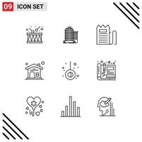 symboles d'icônes universels groupe de 9 contours modernes de pendule immobilier caisse prix de la maison éléments de conception vectoriels modifiables vecteur