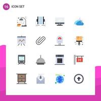 pack de 16 signes et symboles de couleurs plates modernes pour les supports d'impression Web tels que le dispositif pc numérique nuage de lune pack modifiable d'éléments de conception de vecteur créatif