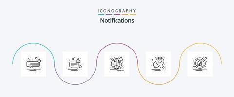 pack d'icônes de la ligne 5 des notifications, y compris désactivé. alarme. navigateur. romance. cœur vecteur