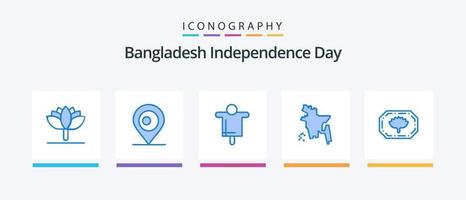 pack d'icônes bleues du jour de l'indépendance du bangladesh 5 comprenant. bangla. agriculture. monogramme du Bangladesh. Bangladesh. conception d'icônes créatives vecteur