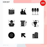 9 interface utilisateur pack de glyphes solides de signes et symboles modernes de l'écologie grande idée arbres de processus scientifiques éléments de conception vectoriels modifiables vecteur