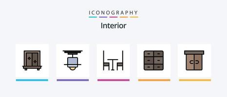 ligne intérieure remplie de 5 packs d'icônes comprenant des meubles. décor. tiroir. miroir. meubles. conception d'icônes créatives vecteur