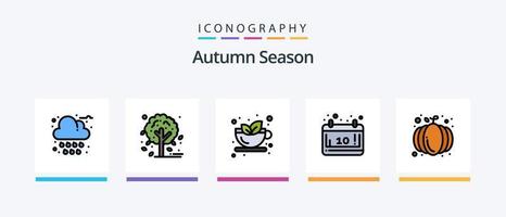 ligne d'automne remplie de 5 packs d'icônes comprenant des raisins. cuisson. nuage. nourriture. chaudron. conception d'icônes créatives vecteur