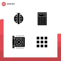 4 concept de glyphe solide pour les sites Web analyse de marché mobile et applications calculateur de marché de soins drapeau éléments de conception vectoriels modifiables vecteur