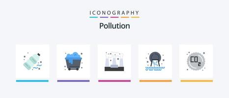 pack d'icônes plat 5 de pollution, y compris le gaz co. eaux usées. usine. radioactif. tuyau. conception d'icônes créatives vecteur