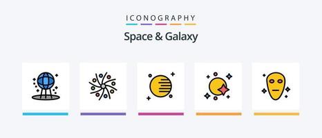 l'espace et la ligne de galaxie remplis de 5 packs d'icônes, y compris la planète. galaxie. cosmos. extraterrestre. étoile. conception d'icônes créatives vecteur